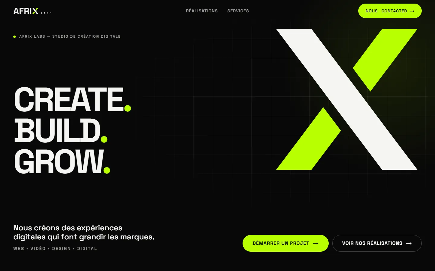 Page d'accueil du site AFRIX LABS sur ordinateur