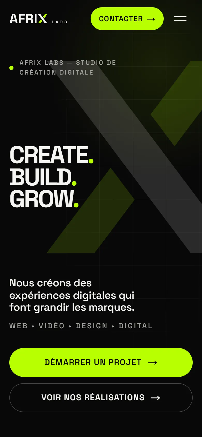 Accueil du site AFRIX LABS sur téléphone