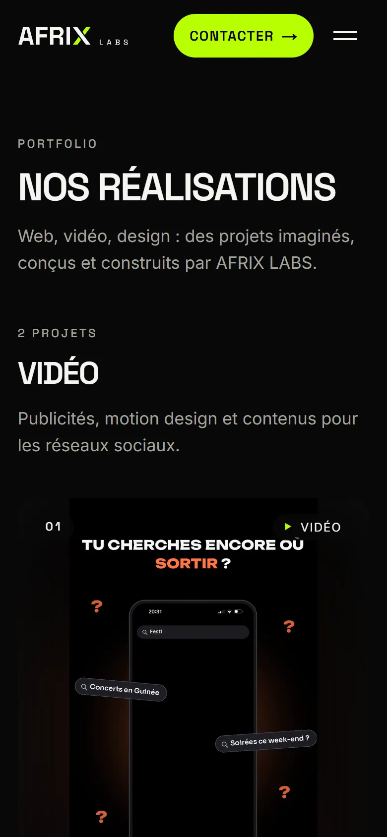 Réalisations AFRIX LABS sur téléphone