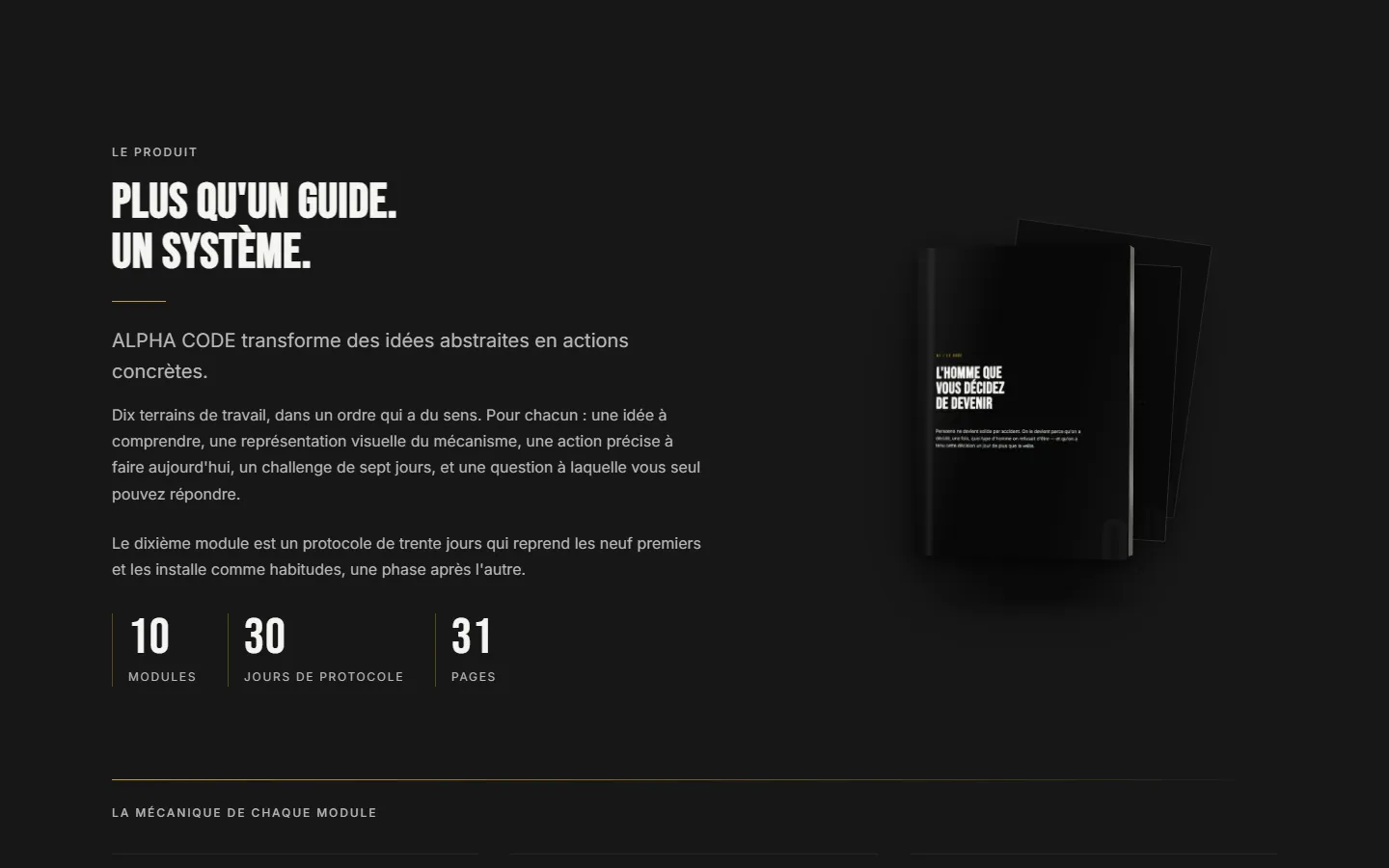 Section « Plus qu'un guide. Un système. » du site ALPHA CODE